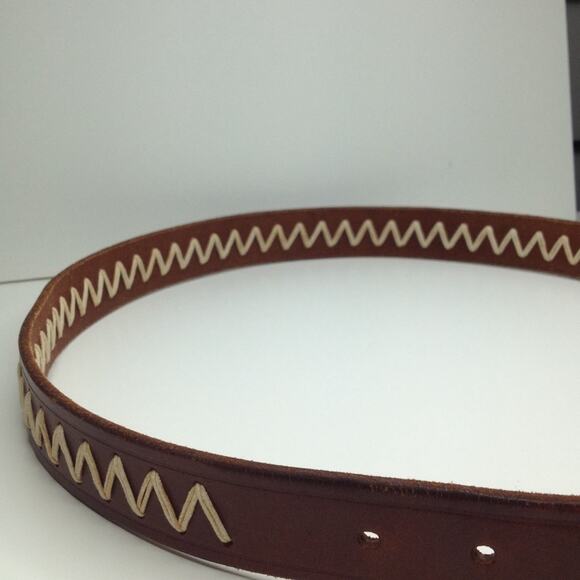 Vintage Leather Belt Western Cowboy Brown Stitching Equestrian Rodeo Size 38 - Picture 6 of 8